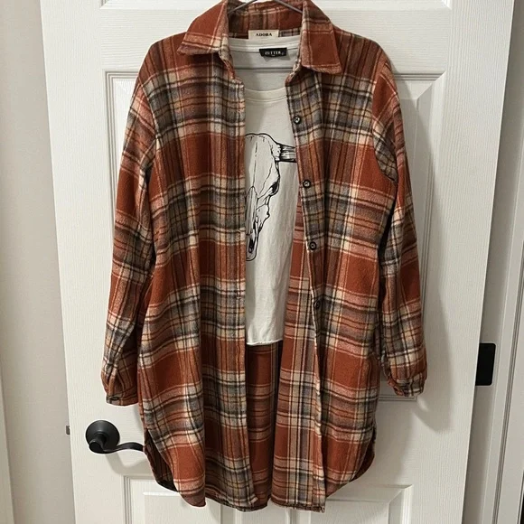 Adora Rust Plaid Shacket - Picture 1 of 5